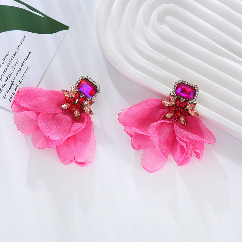 Wholesale Vacation Style Mesh Flower Alloy Earrings