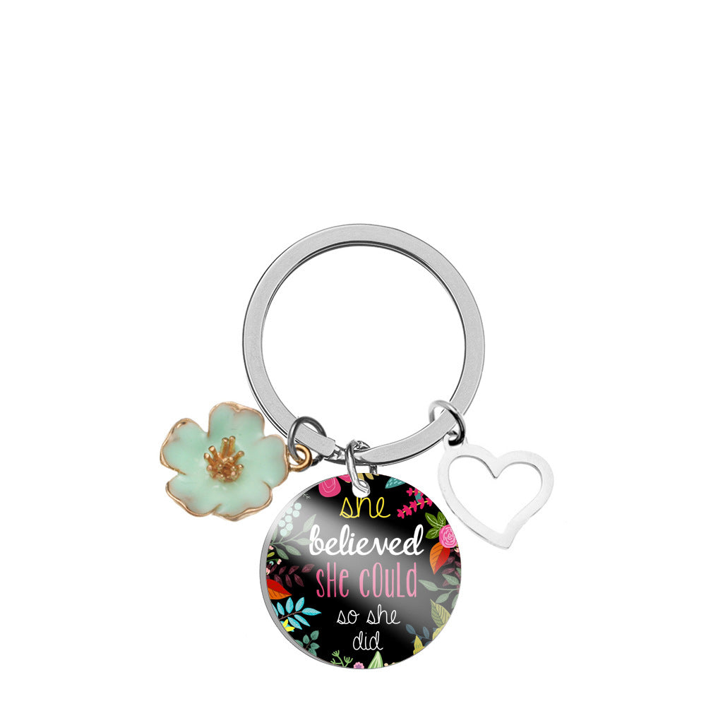 Llavero de corazón de pétal rosa de acero inoxidable al por mayor