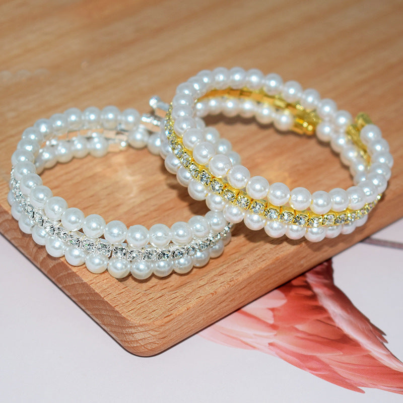 Wholesale Pearl Rhinestone Layered Bracelet Set