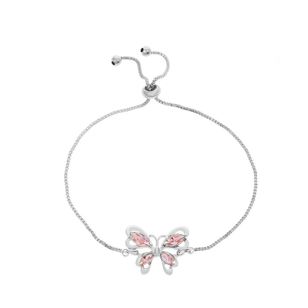 Wholesale Pink Zircon Butterfly Alloy Bracelet