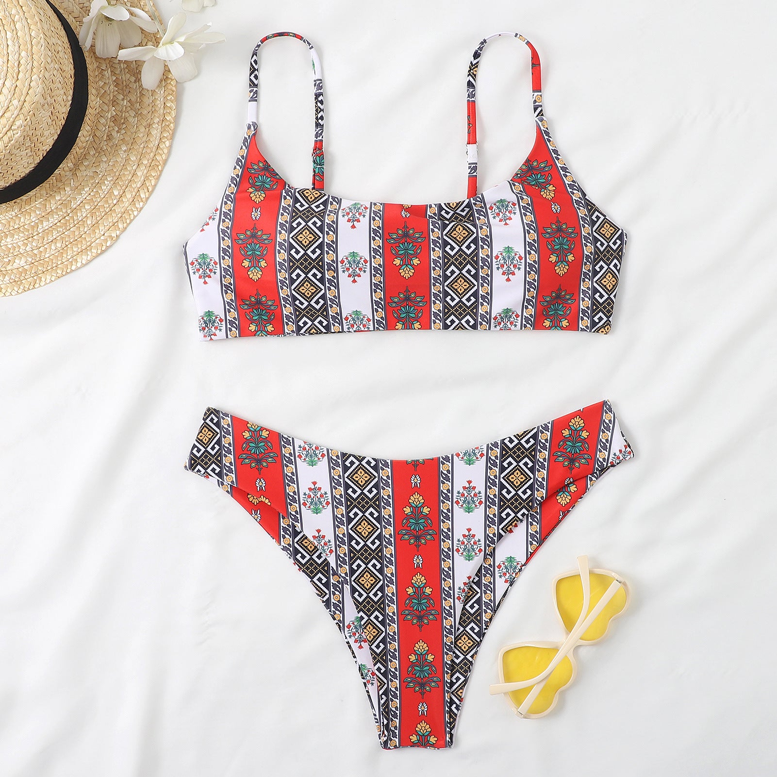 Wholesale Gradient Multicolor Printing Two-piece Polyester Swimwear