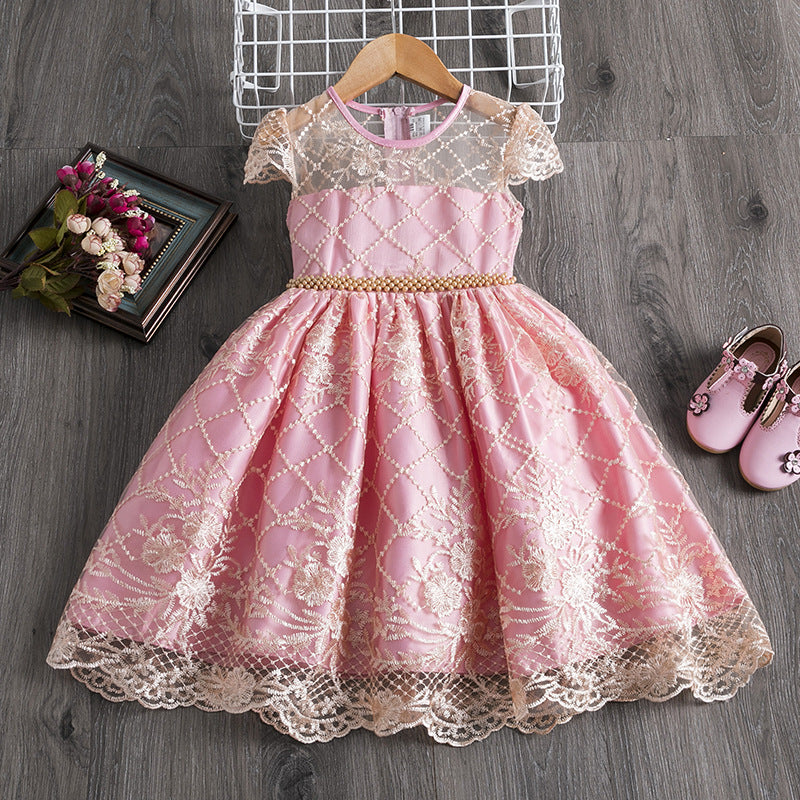 Wholesale Polyester Girls Dress Bow Embroidered Princess Dress