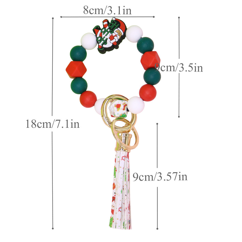 Wholesale 10PCS Santa Claus Christmas Silicone Beaded Wrist Keychain