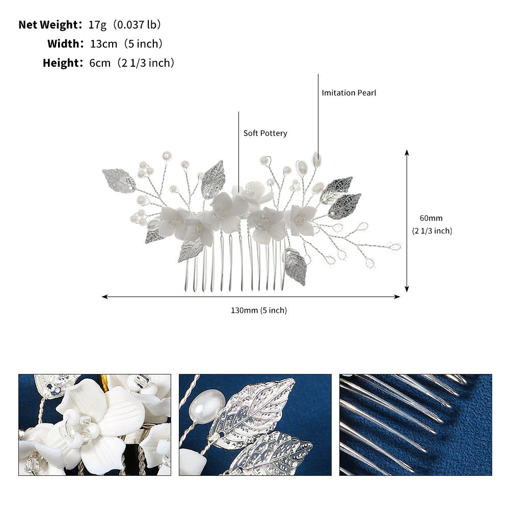 Wholesale Handmade Soft Pottery Flower Pearl Rhinestone Hair Clip