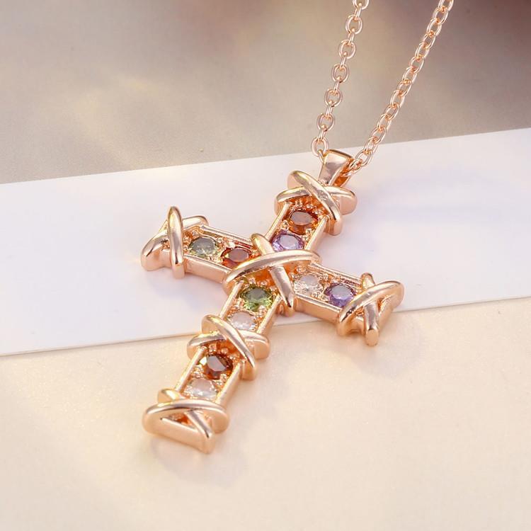 Wholesale Rose Gold Cross Zirconia Copper Necklaces