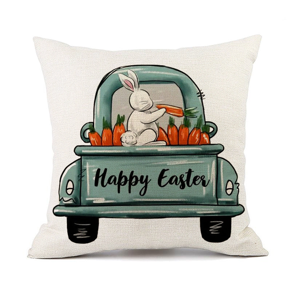 Comercio al por mayor Pascua camión huevo conejito impresión lino tiro funda de almohada