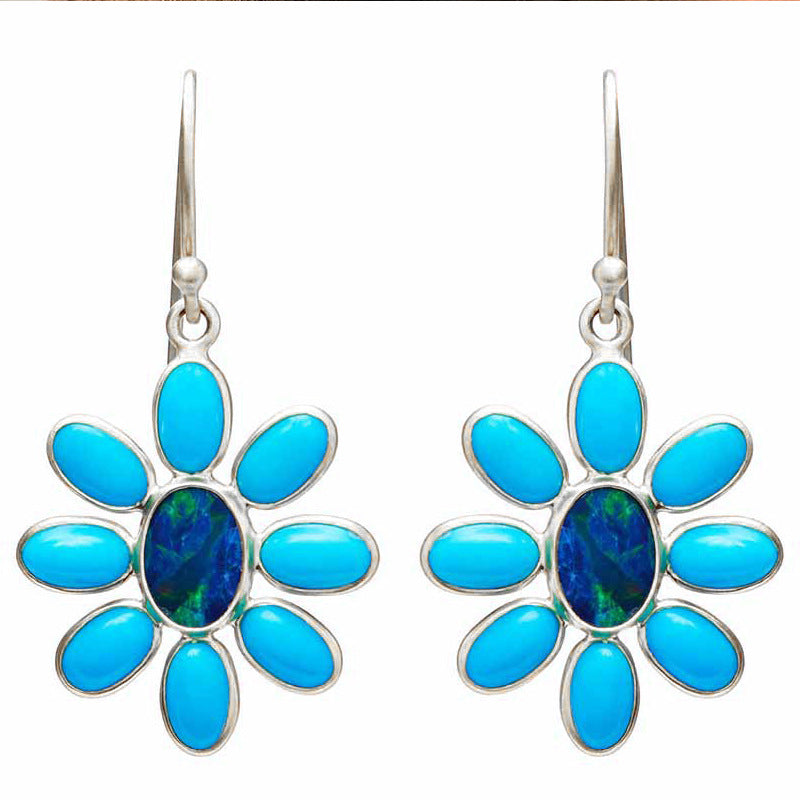 Wholesale Imitation Turquoise Small Daisy Flower Alloy Earrings