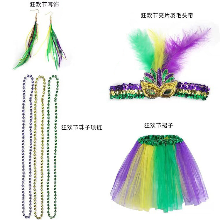 Wholesale Carnival Sequined Feather Three-color Headband Set Combination