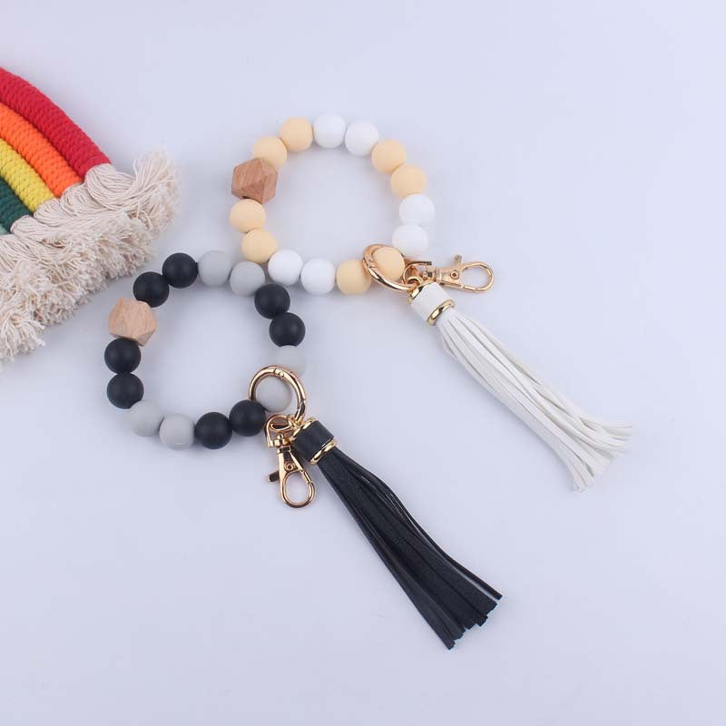 Wholesale Tassel Silicone Beaded Wrist Keychain
