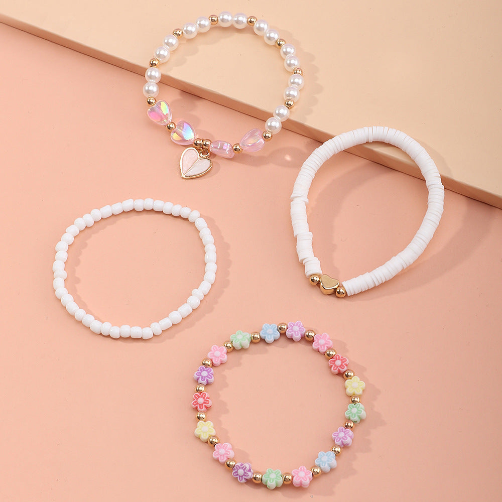 Wholesale Heart Flower Pearl Children Bracelet Set of 4 Baby Supplies