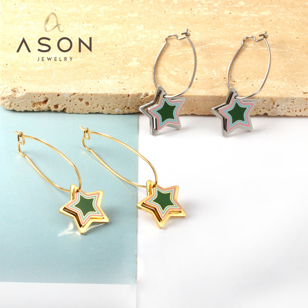 Venta al por mayor Esmalte Pintura Al Óleo Flores Pendientes De Acero Inoxidable