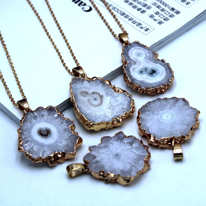 Wholesale 10PCS Sun Flower Pendant Natural Agate Stone Necklace
