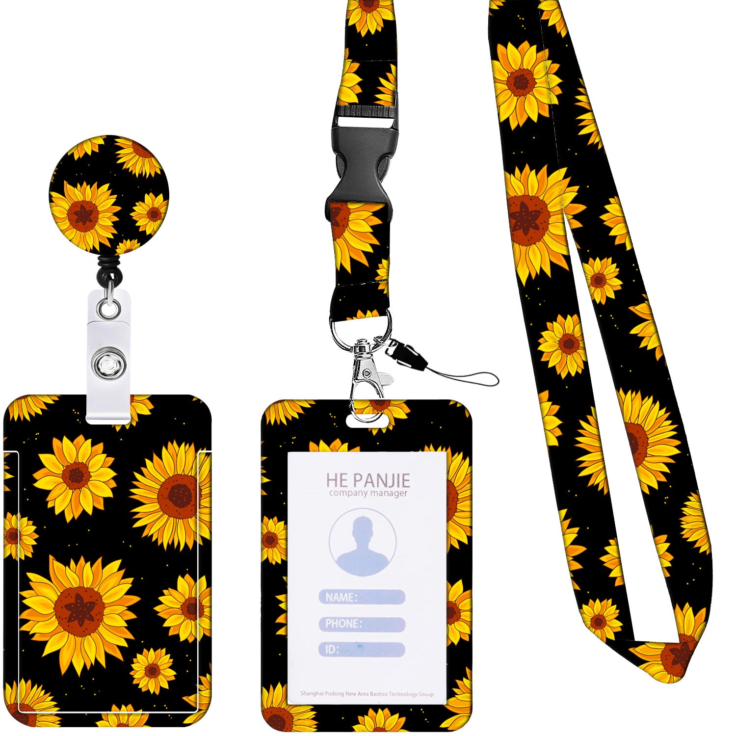 Wholesale Polyester Summer Sunflower Easy-to-pull Card Holder Key Chain