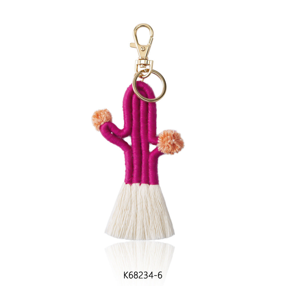 Wholesale hand woven Bohemian cactus keychain