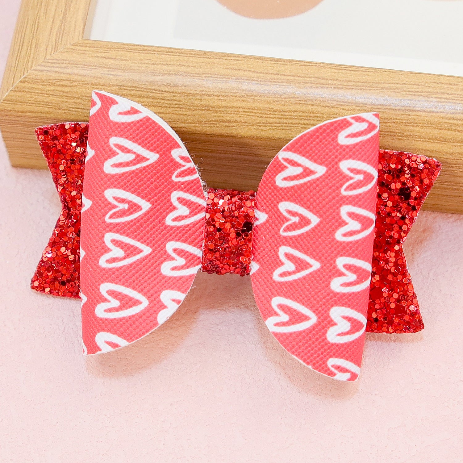 Wholesale Valentine's Day Love Letter Printing Pattern Bow Knots Fabric Hair Clip