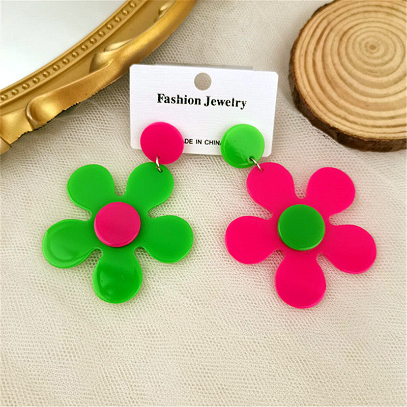 Wholesale Colorful Five Petal Flower Acrylic Earrings