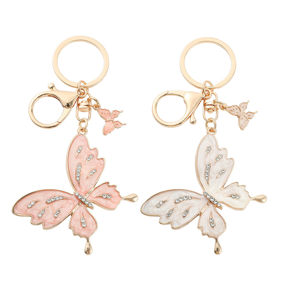 Wholesale Zinc Alloy Butterfly Oil Dripping Diamond Keychain