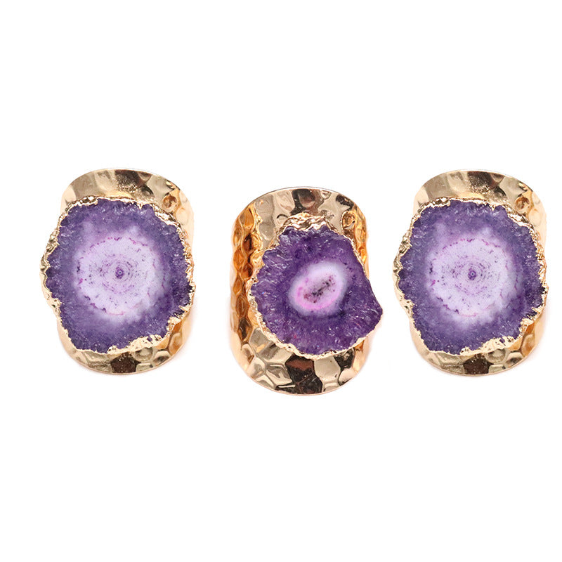 Anillo ajustable de piedra de ágata natural de girasol de cobre al por mayor