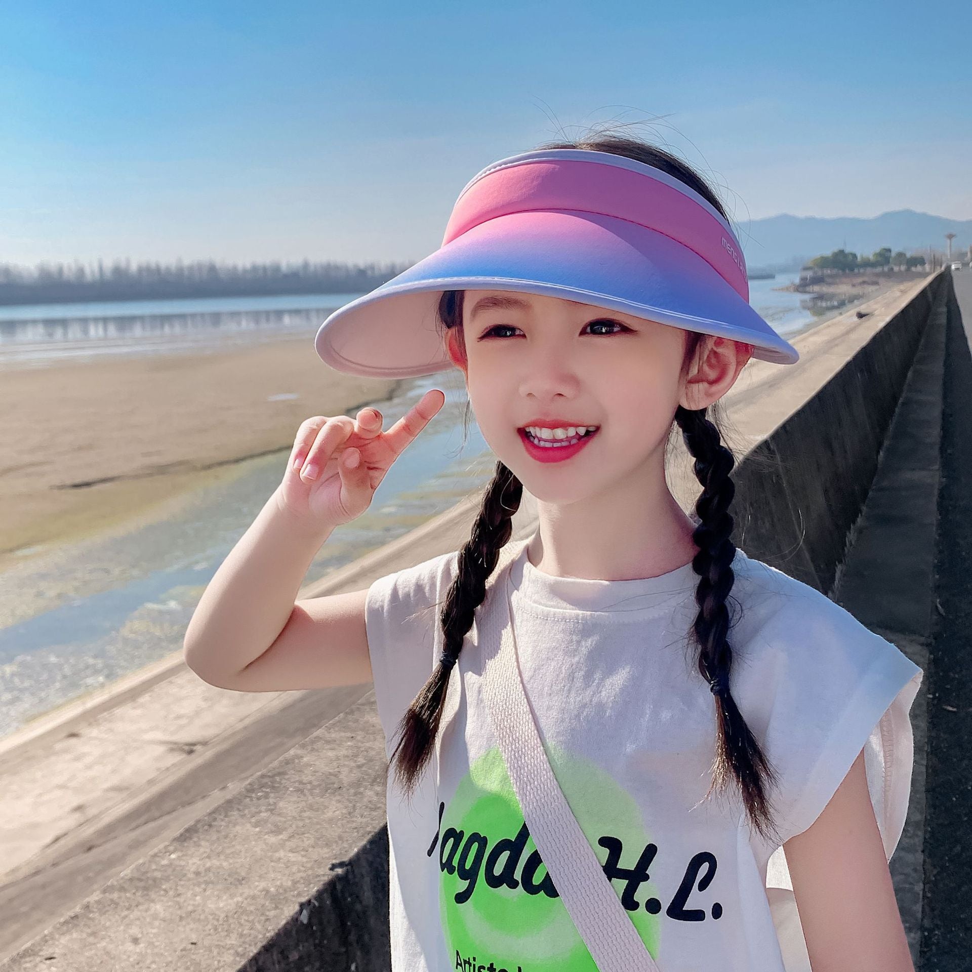 Visor de cinta de gradiente de algodón para niños al por mayor Sombrero vacío