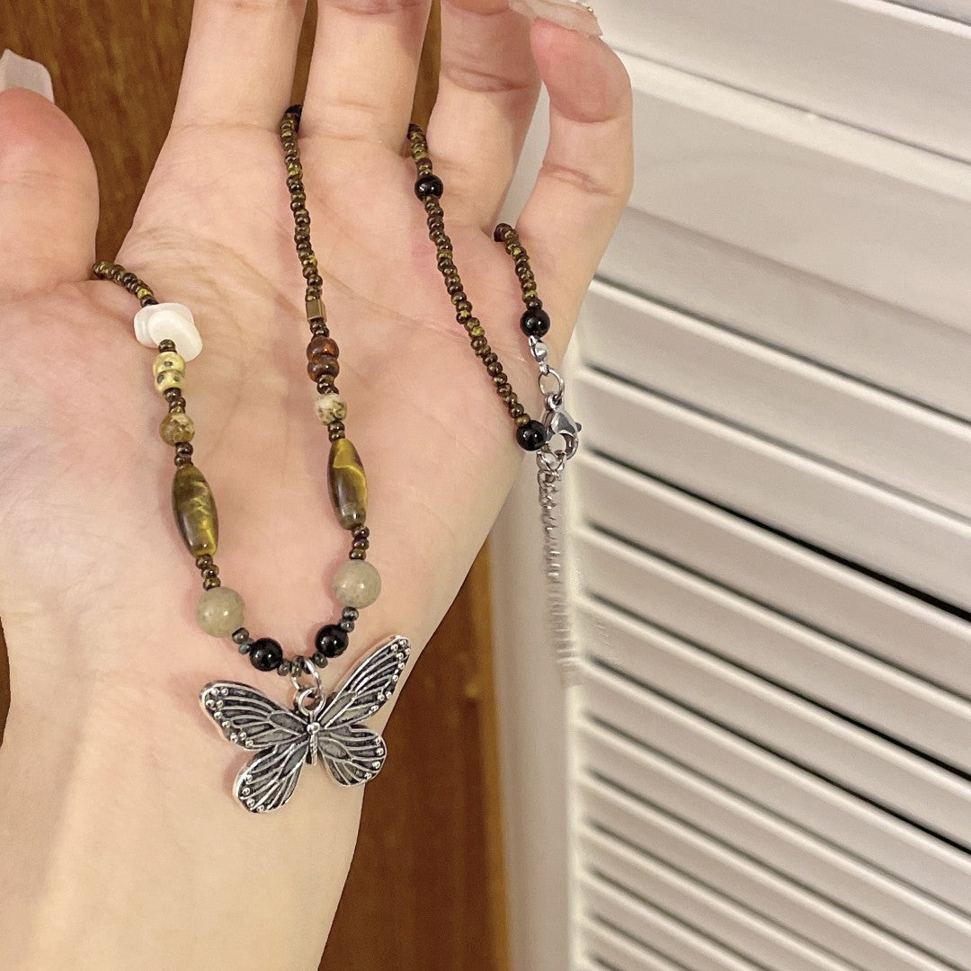 Wholesale Beaded Alloy Butterfly Necklace