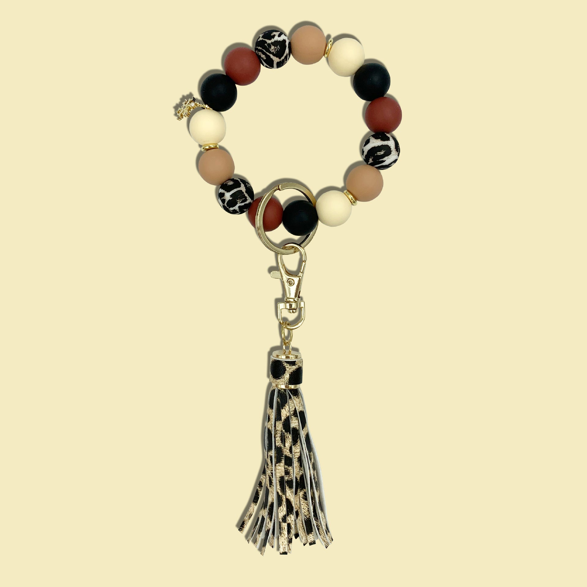 Llavero de muñeca con borla de silicona con estampado de leopardo al por mayor