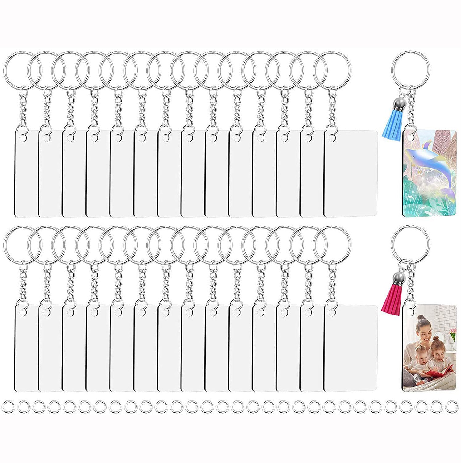 Comercio al por mayor de bricolaje acrílico en blanco llavero 30pcs / set