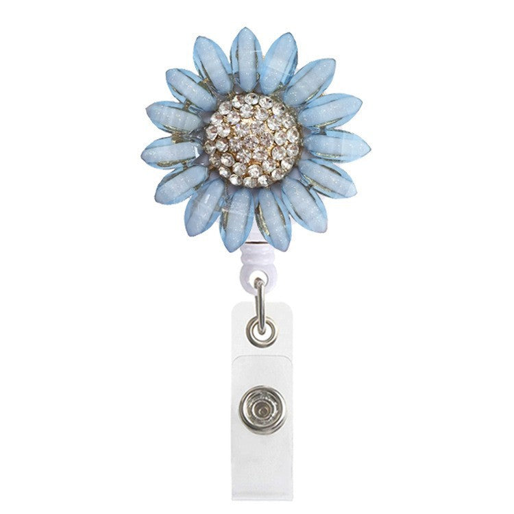 Wholesale Badge Reels Metal Sunflower Flower Diamond Retractable Keychain