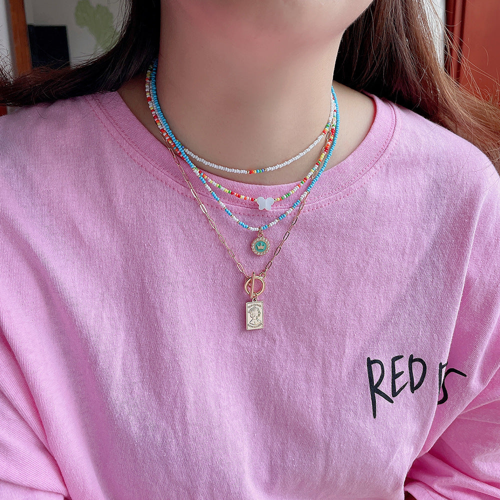 Wholesale Glass Colorful Hand Beaded Crown Pendant Pearl Necklace