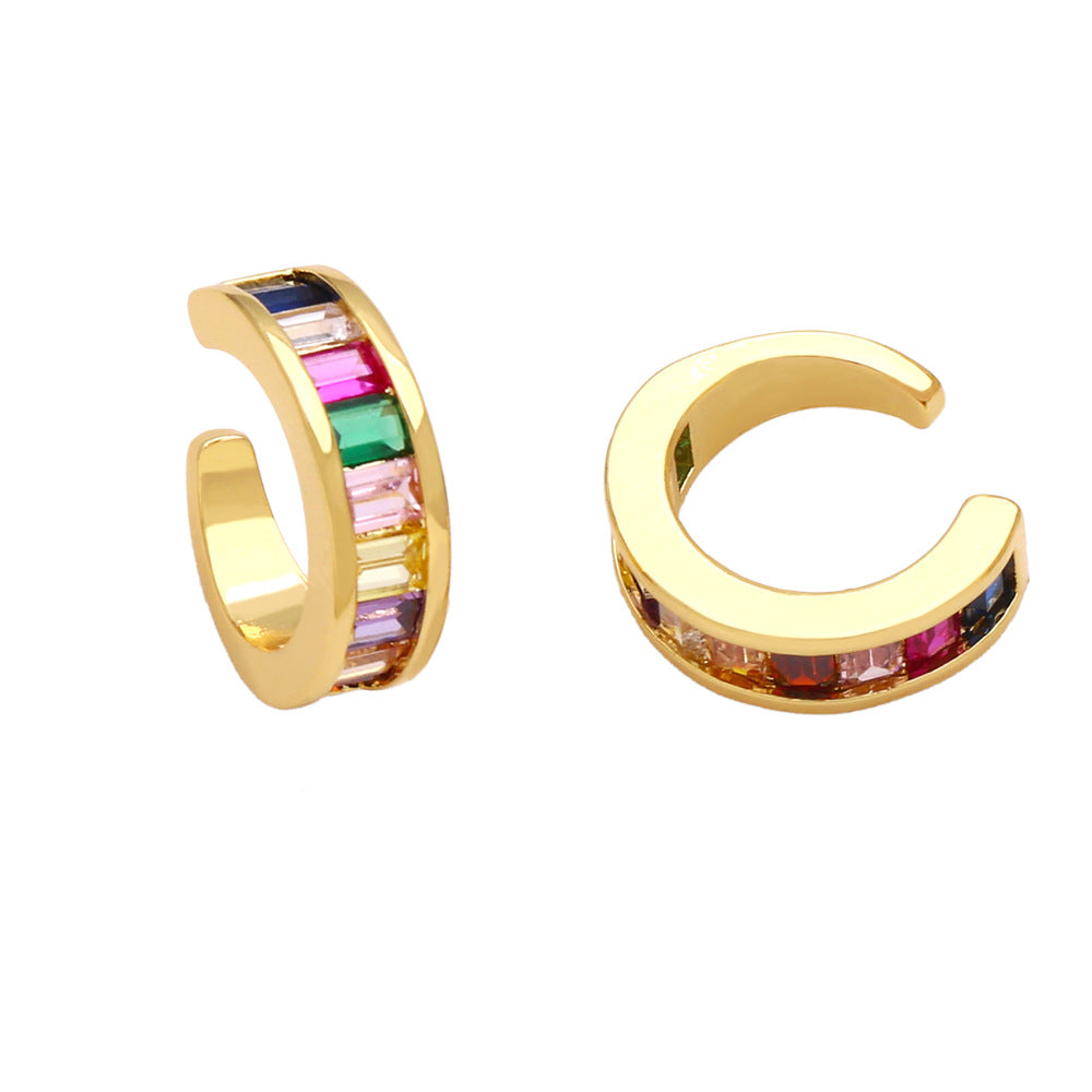 Wholesale Colored Zircon Copper Clip/cuff Earrings
