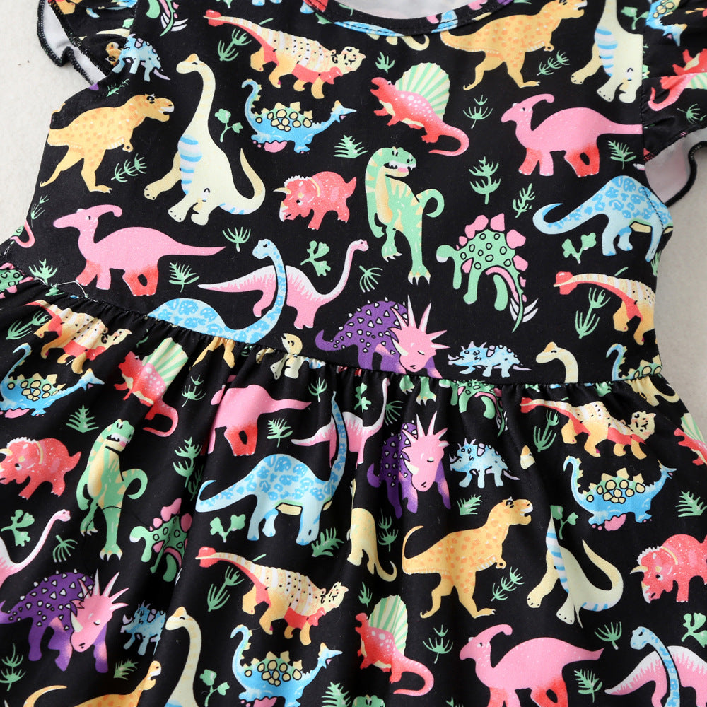 Wholesale Girls Colorful Dinosaur Cotton Princess Dress Baby Clothes
