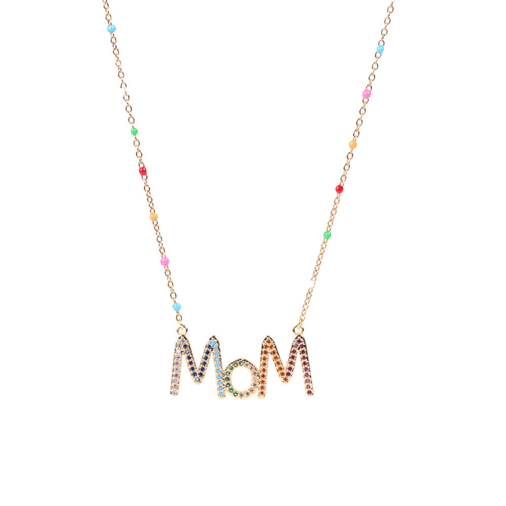 Venta al por mayor, regalo del día de la madre, collar de letras de mamá con diamantes de cobre