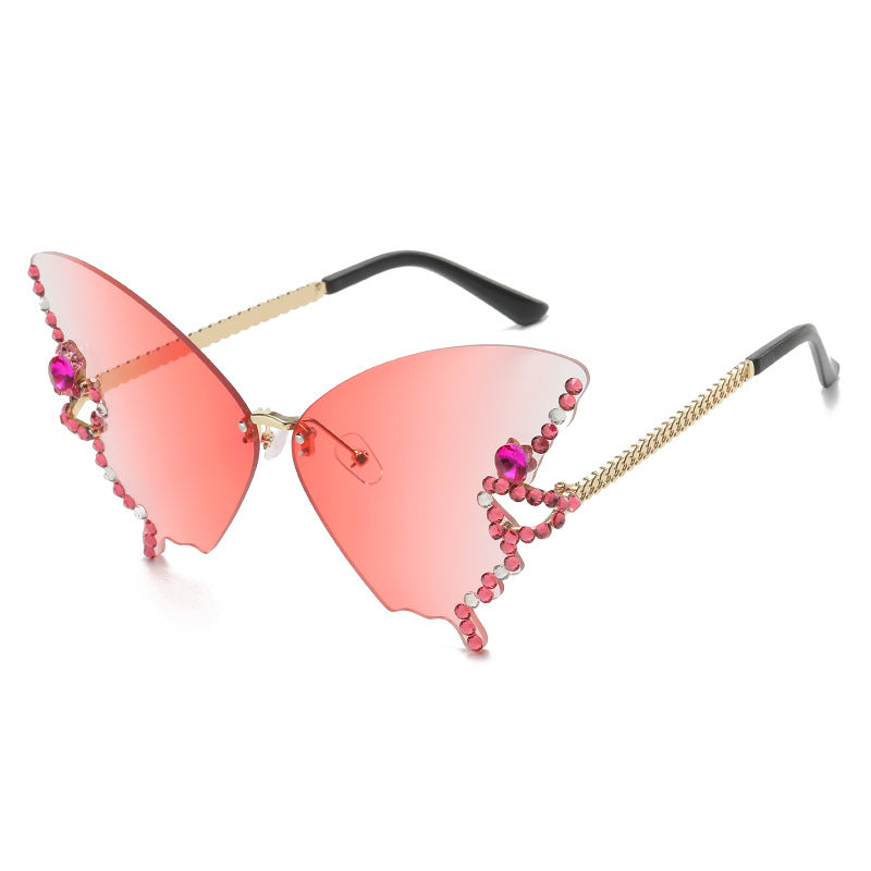 Wholesale Butterfly Shape Diamond Rimless PC Sunglasses