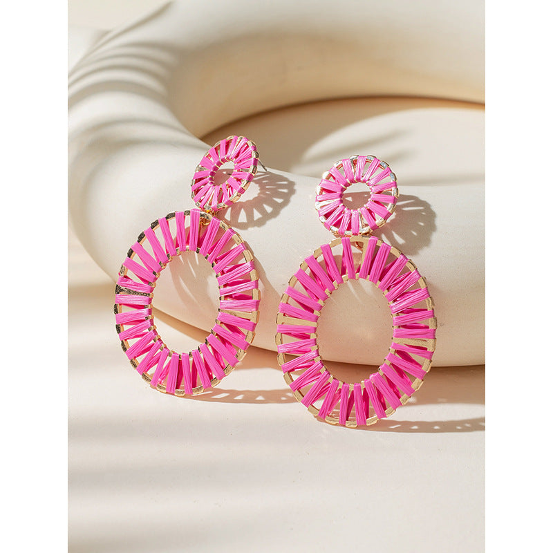Wholesale Colorful Raffia Alloy Earrings