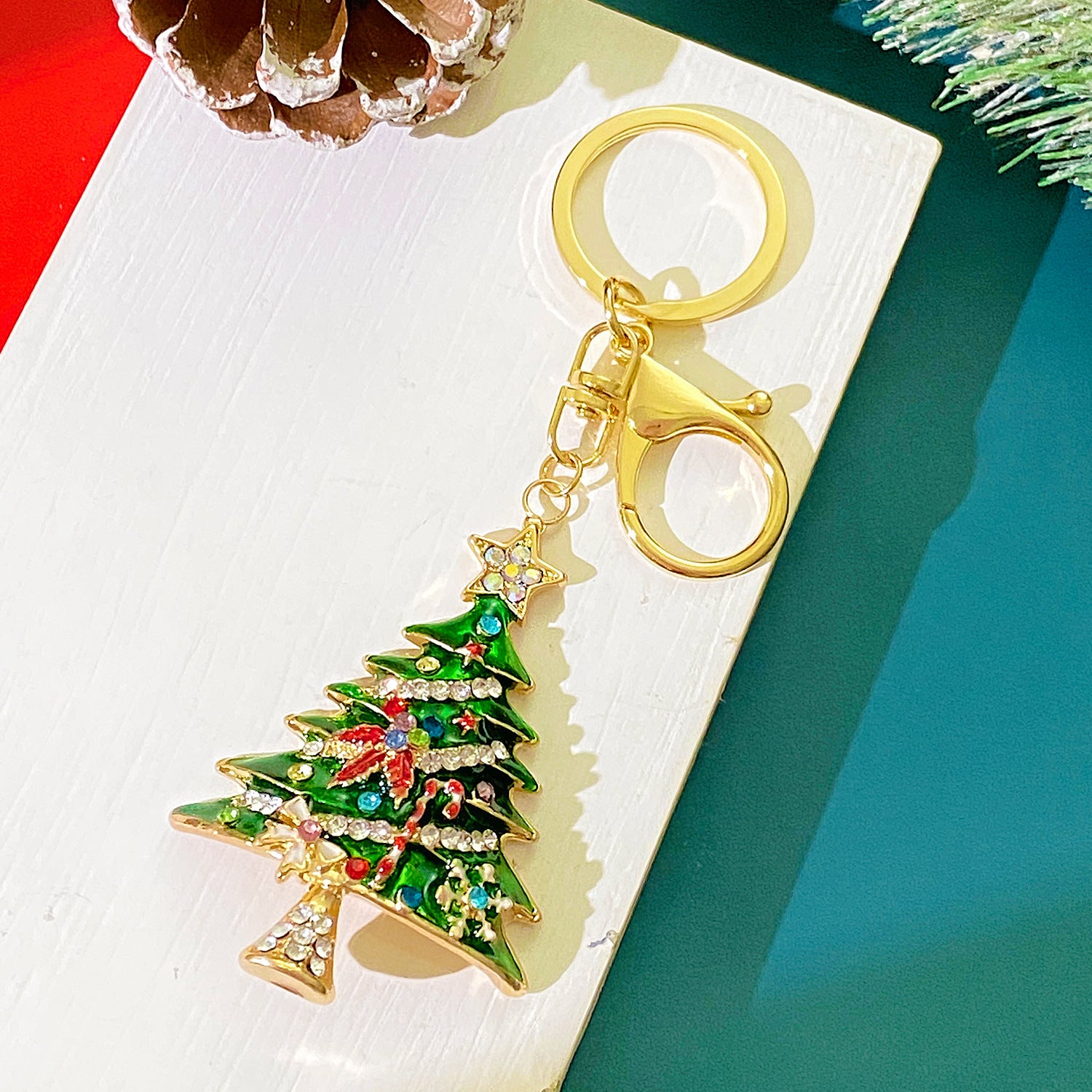 Wholesale Diamond Drip Oil Christmas Tree Zinc Alloy Keychain