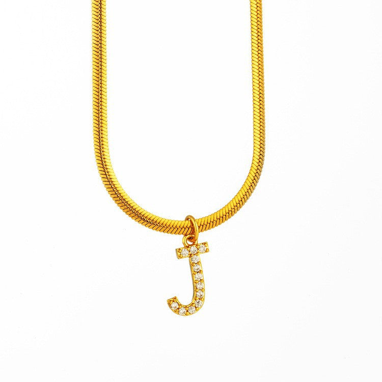 Wholesale Titanium Steel 26 Letters Flat Snake Bone 18K Gold Necklace