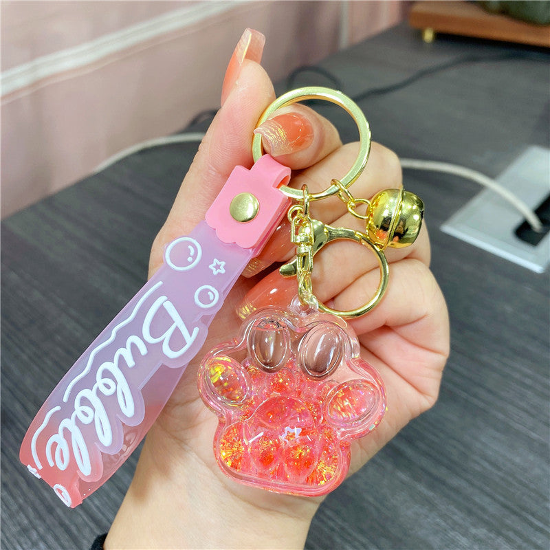 Bobo de aceite acrílico al por mayor que parpadea el llavero de la botella de palma de gato de gato