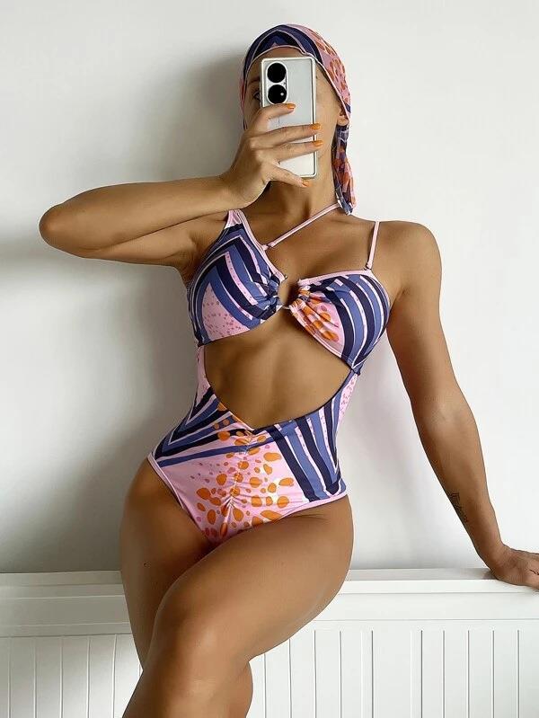 Traje de baño de poliéster de una pieza impreso al por mayor