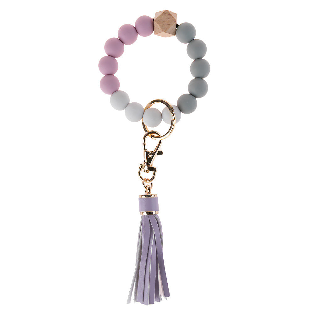 Wholesale Leopard Print Silicone Beaded Tassel Wrist Keychain