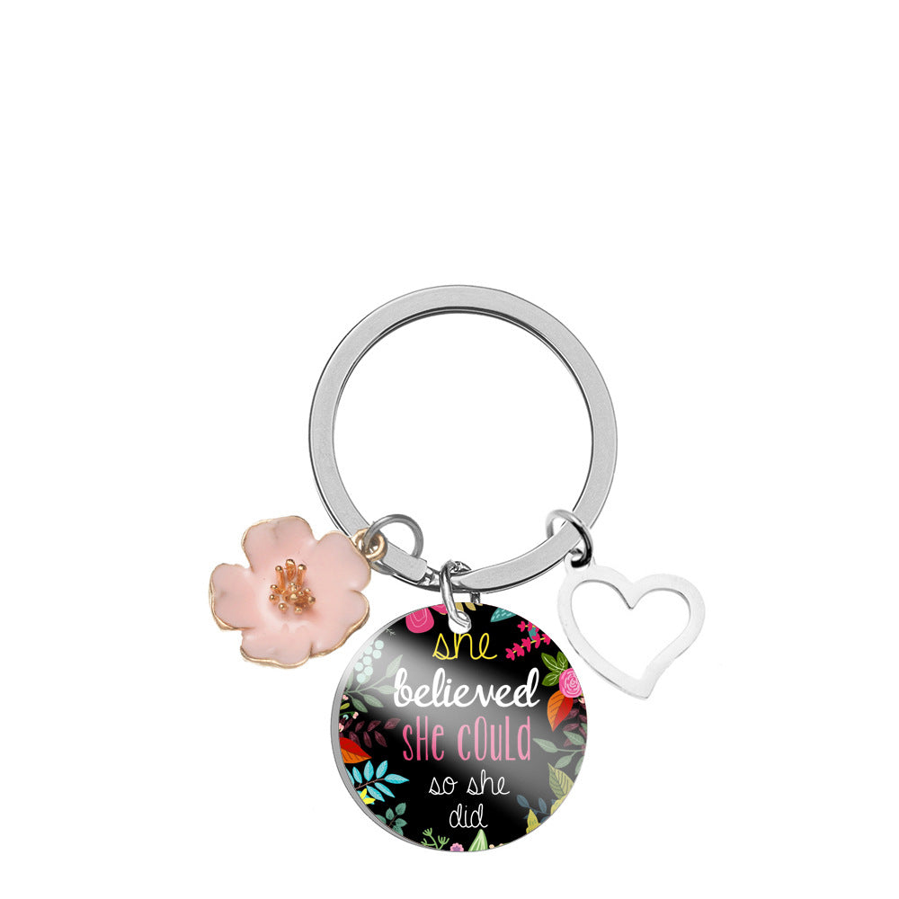 Llavero de corazón de pétal rosa de acero inoxidable al por mayor