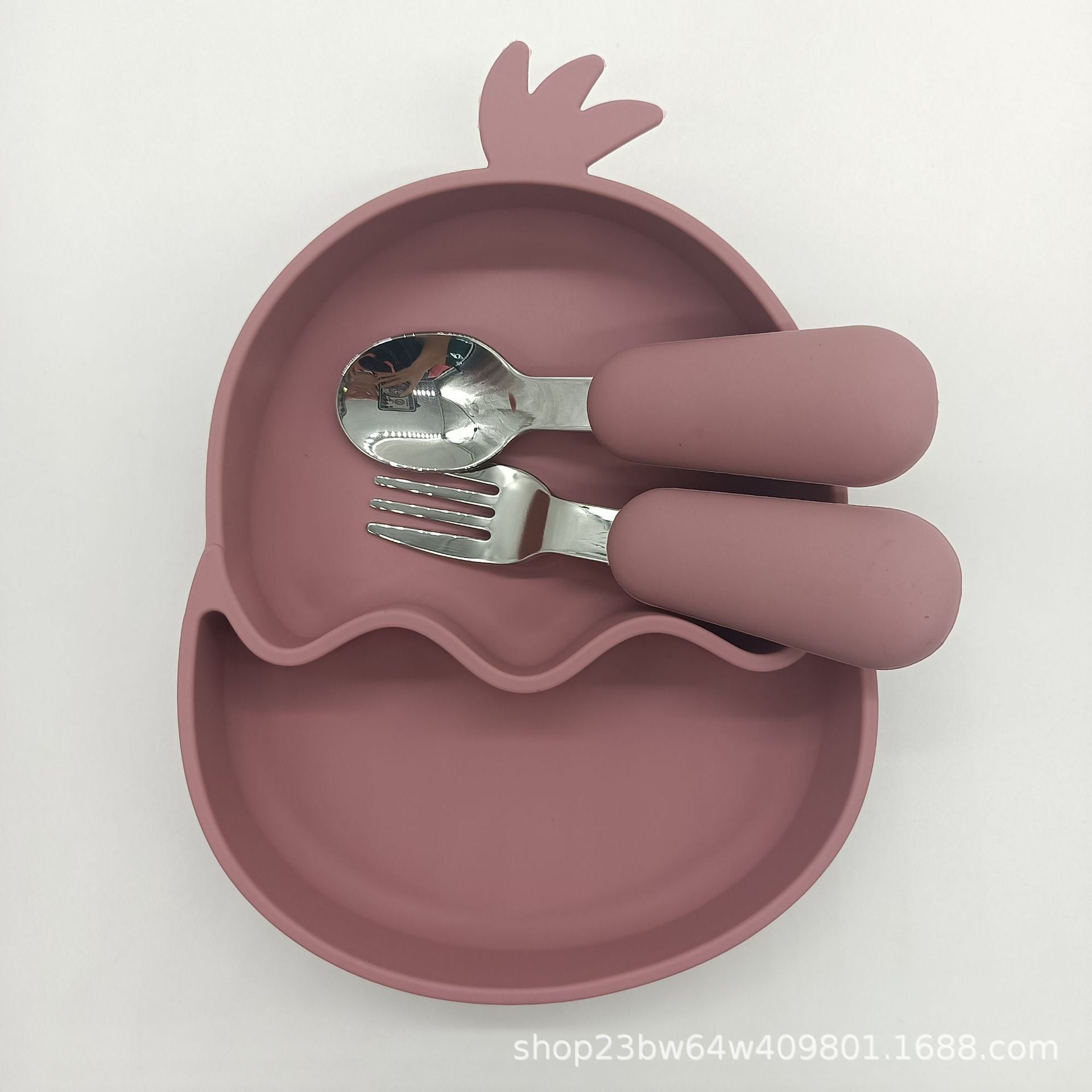 Wholesale Stainless Steel Spoon Fork Silicone Chicken Food Bowl Dinner Plate