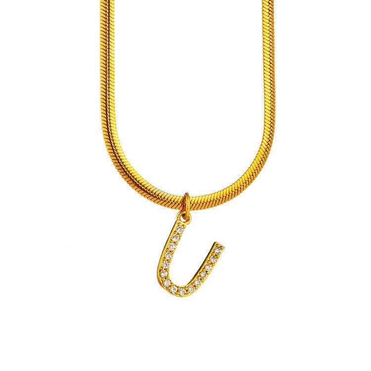 Wholesale Titanium Steel 26 Letters Flat Snake Bone 18K Gold Necklace