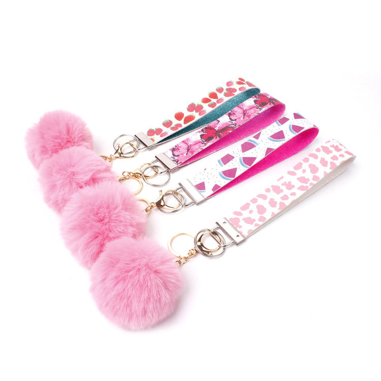Wholesale 10pcs PU Leather Fur Ball Keychain