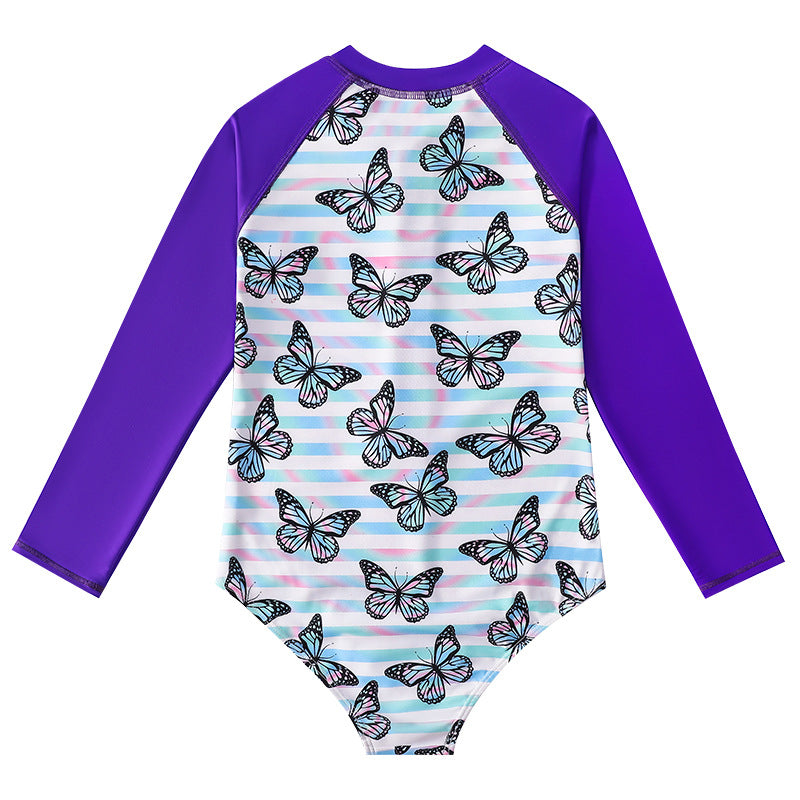 Wholesale Kids One Piece Long Sleeve Sun Protection Polyester Swimwear