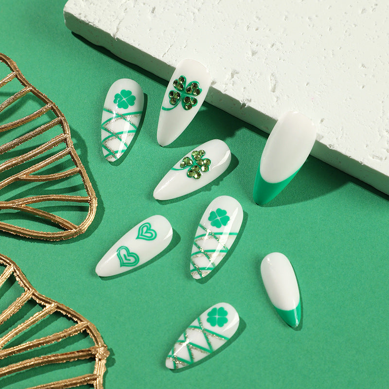 Wholesale Plastic Green Rhinestone Heart Clover Nail Art
