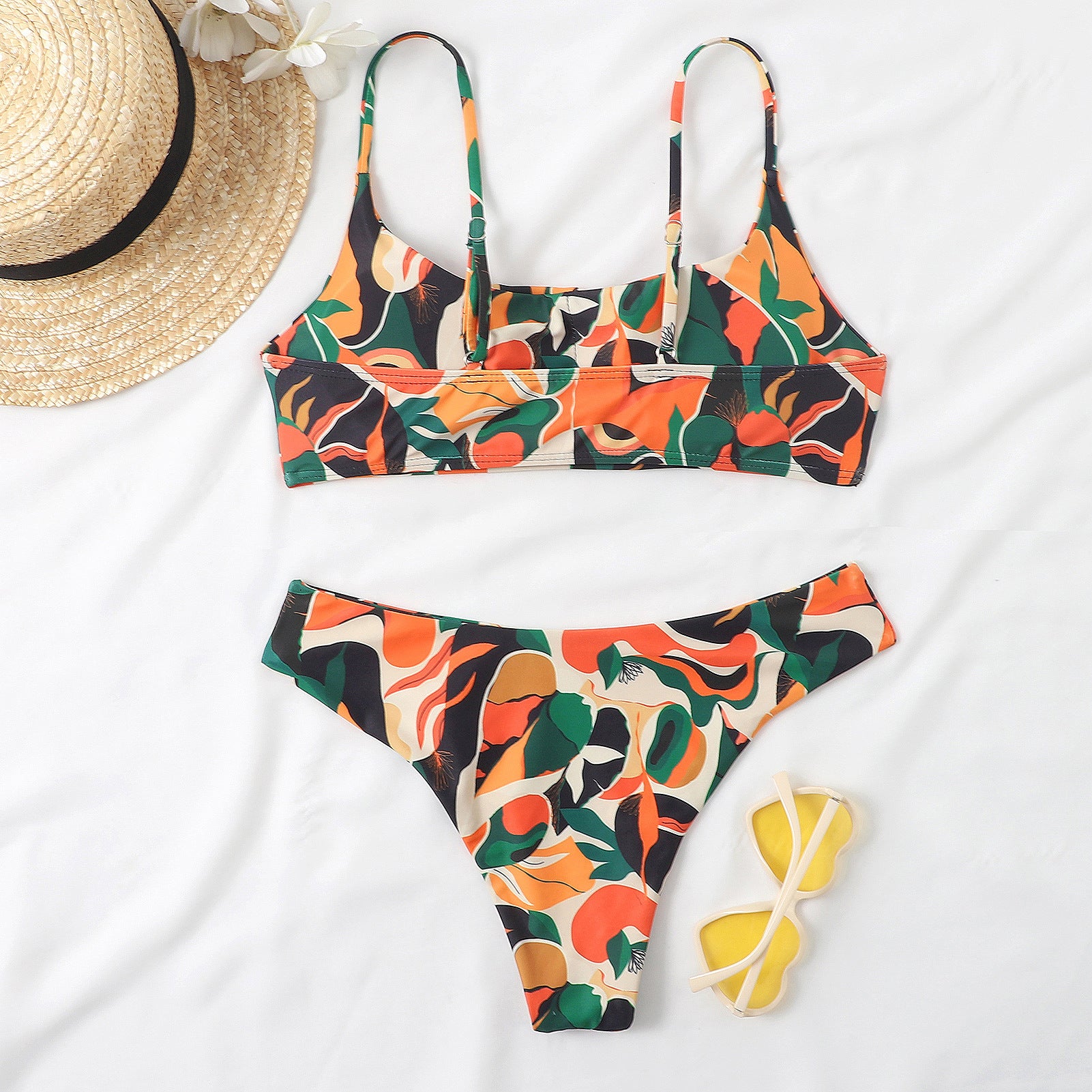 Wholesale Gradient Multicolor Printing Two-piece Polyester Swimwear