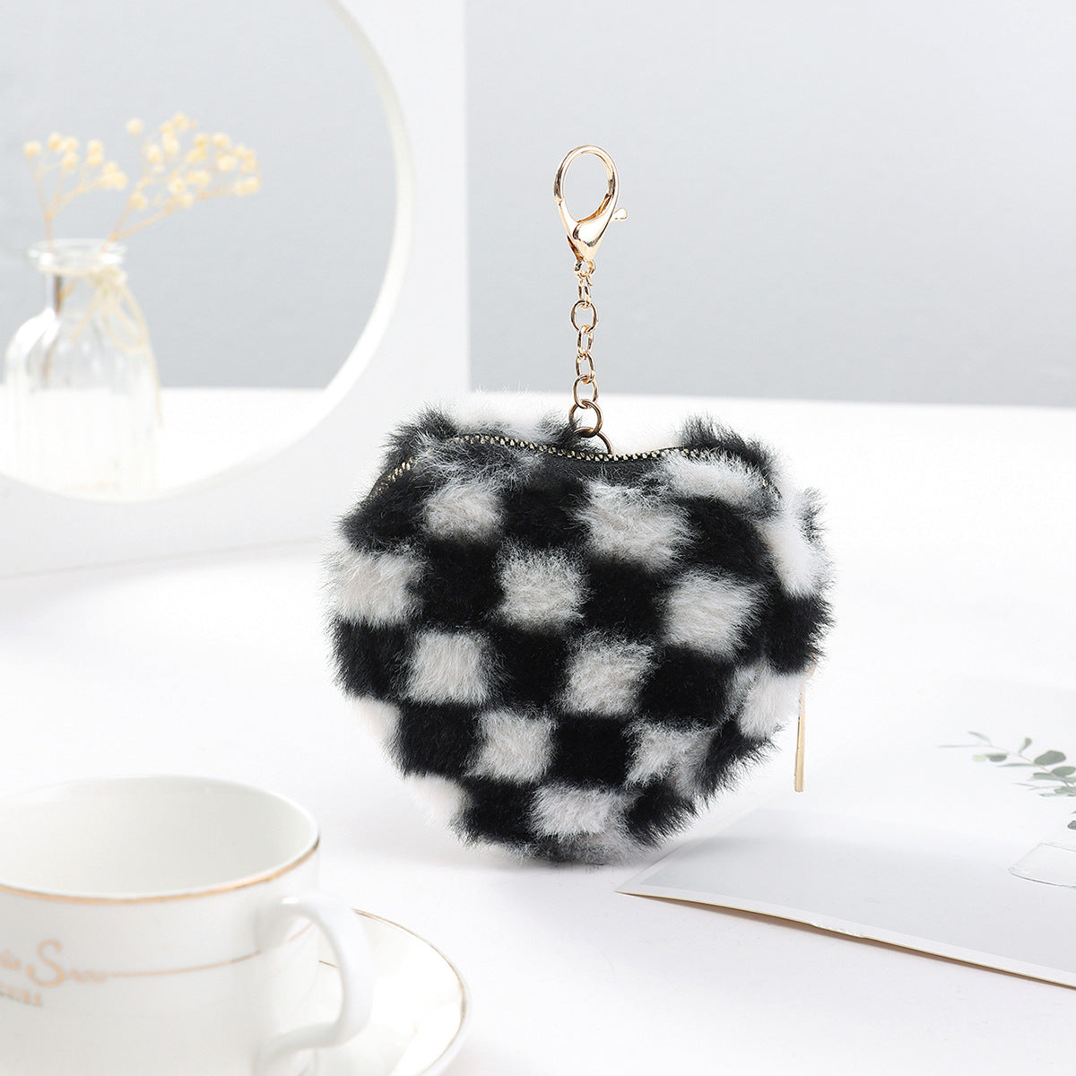 Llavero al por mayor del monedero de la moneda de la felpa del tablero de ajedrez