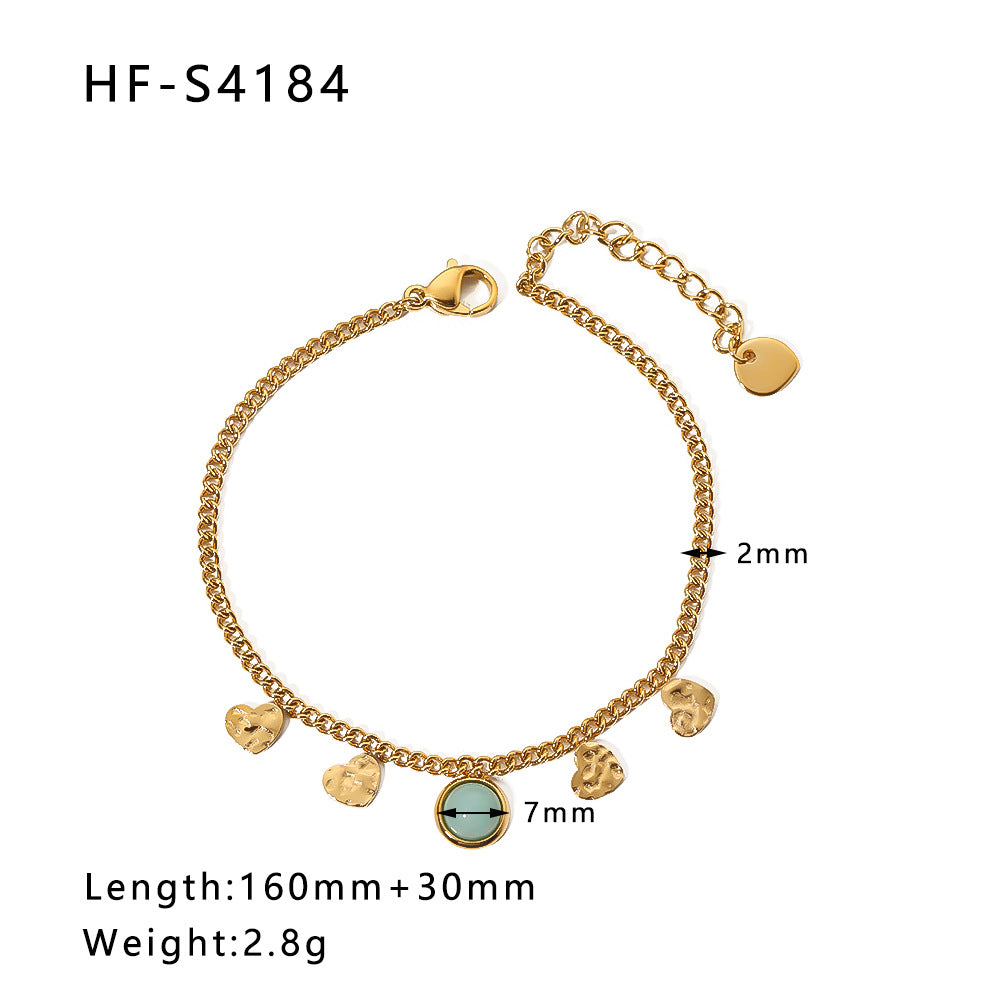 Wholesale Vintage Round Butterfly Natural Stone Zircon Pearl Stainless Steel Bracelet