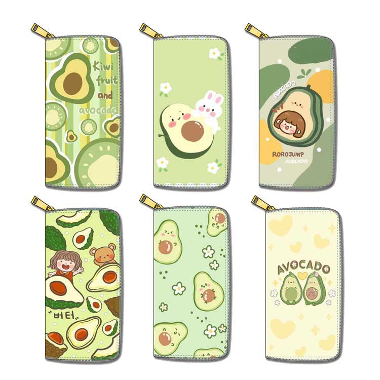 Cartera larga con cremallera de PU de aguacate de dibujos animados al por mayor