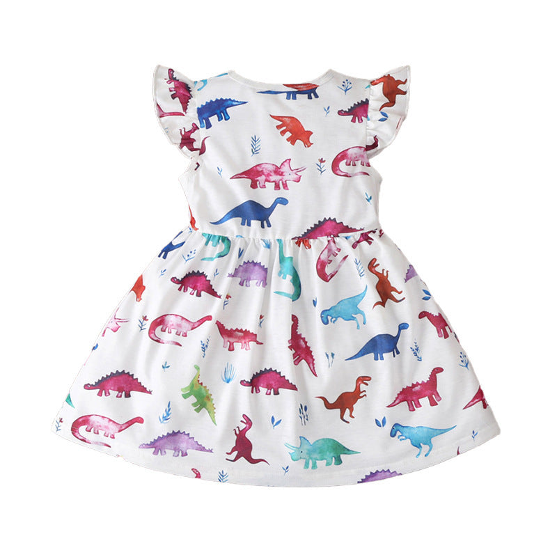 Wholesale Girls Colorful Dinosaur Dress Cotton Baby Clothes