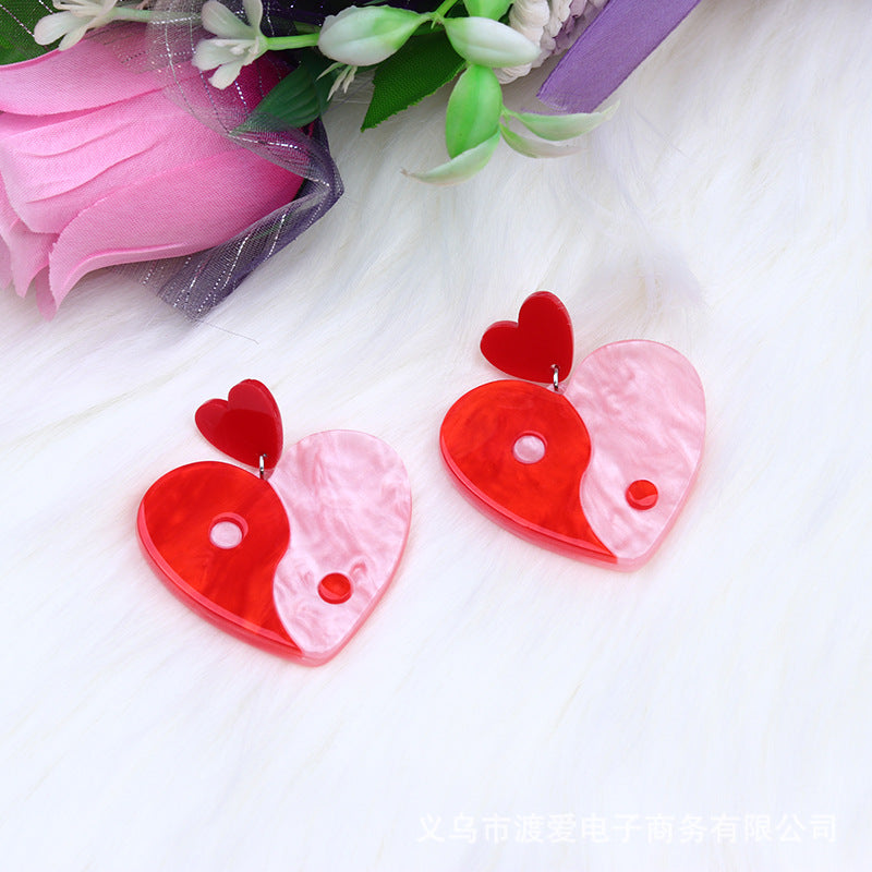 Wholesale Valentine's Day Heart Patchwork Acrylic Ear Studs